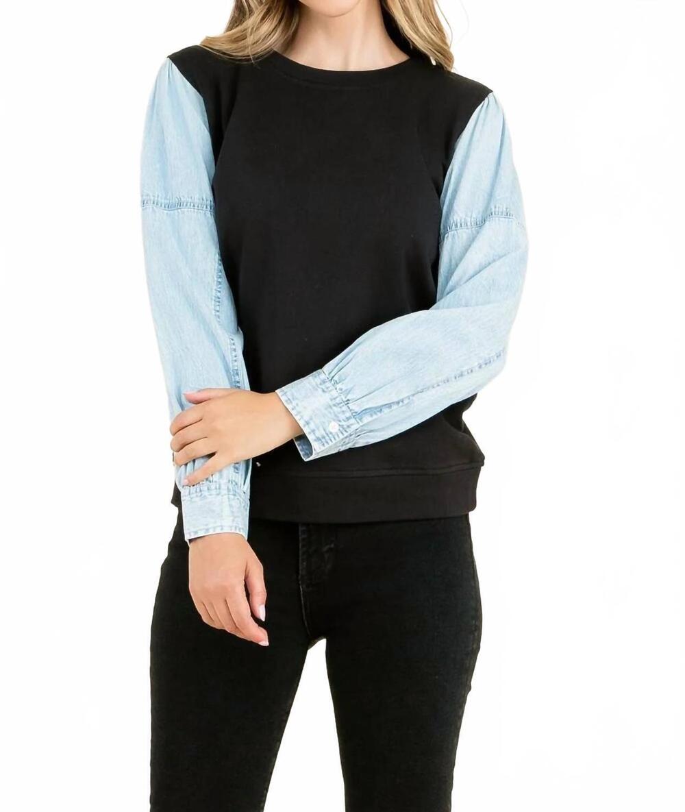 NEW THML knit denim sleeve top in black